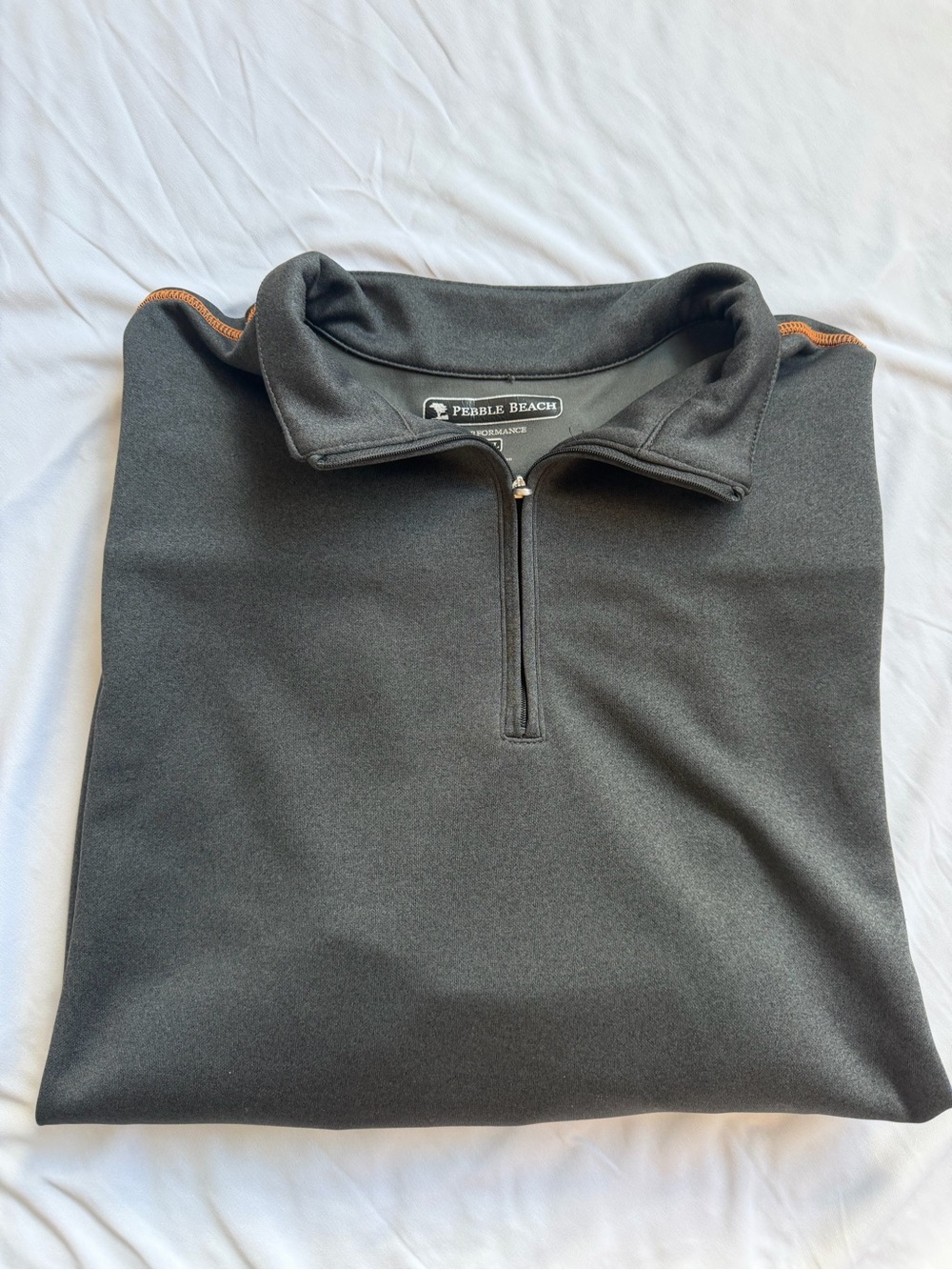 Pebble Beach Men's Dark Gray Quarter-Zip Pullover with Orange Trim